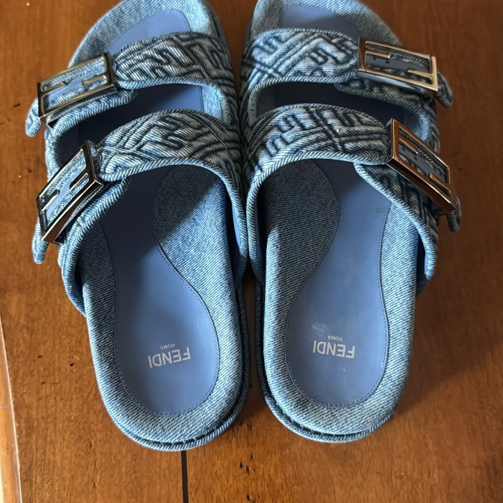 Fendi Blue Sandals with Contoured Footbed and Adjustable Straps, size 39